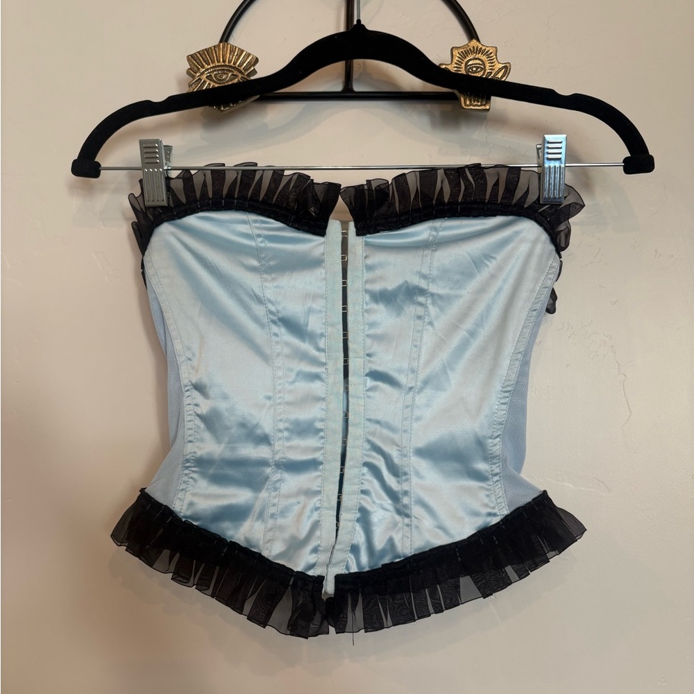 Elegant Blue Corset with Black Trim